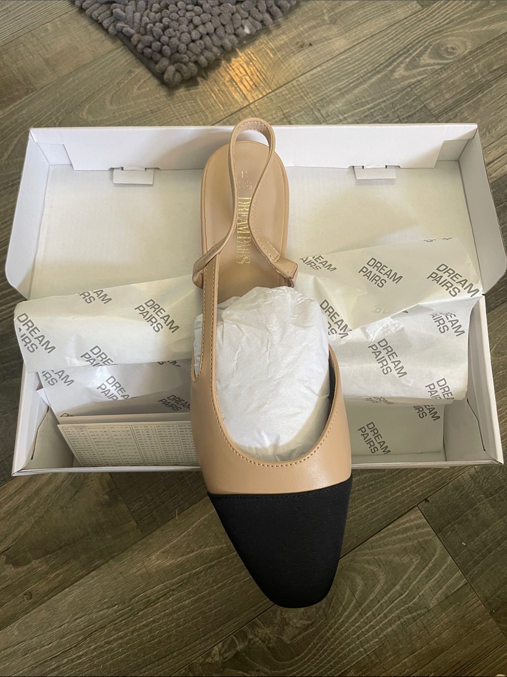 Dream Pairs Beige and Black Pointed Slingback Flats